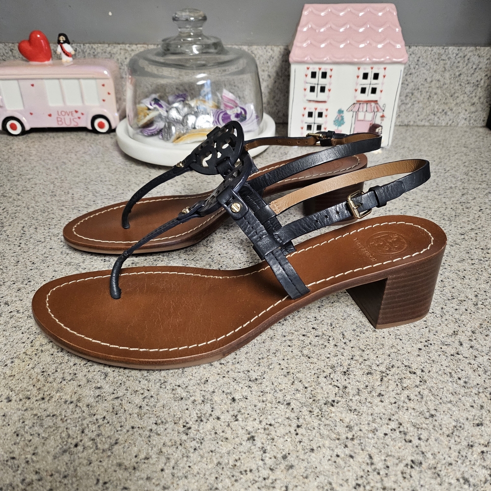 Tory Burch Black Miller Logo Thong Sandals - Picture 2 of 9